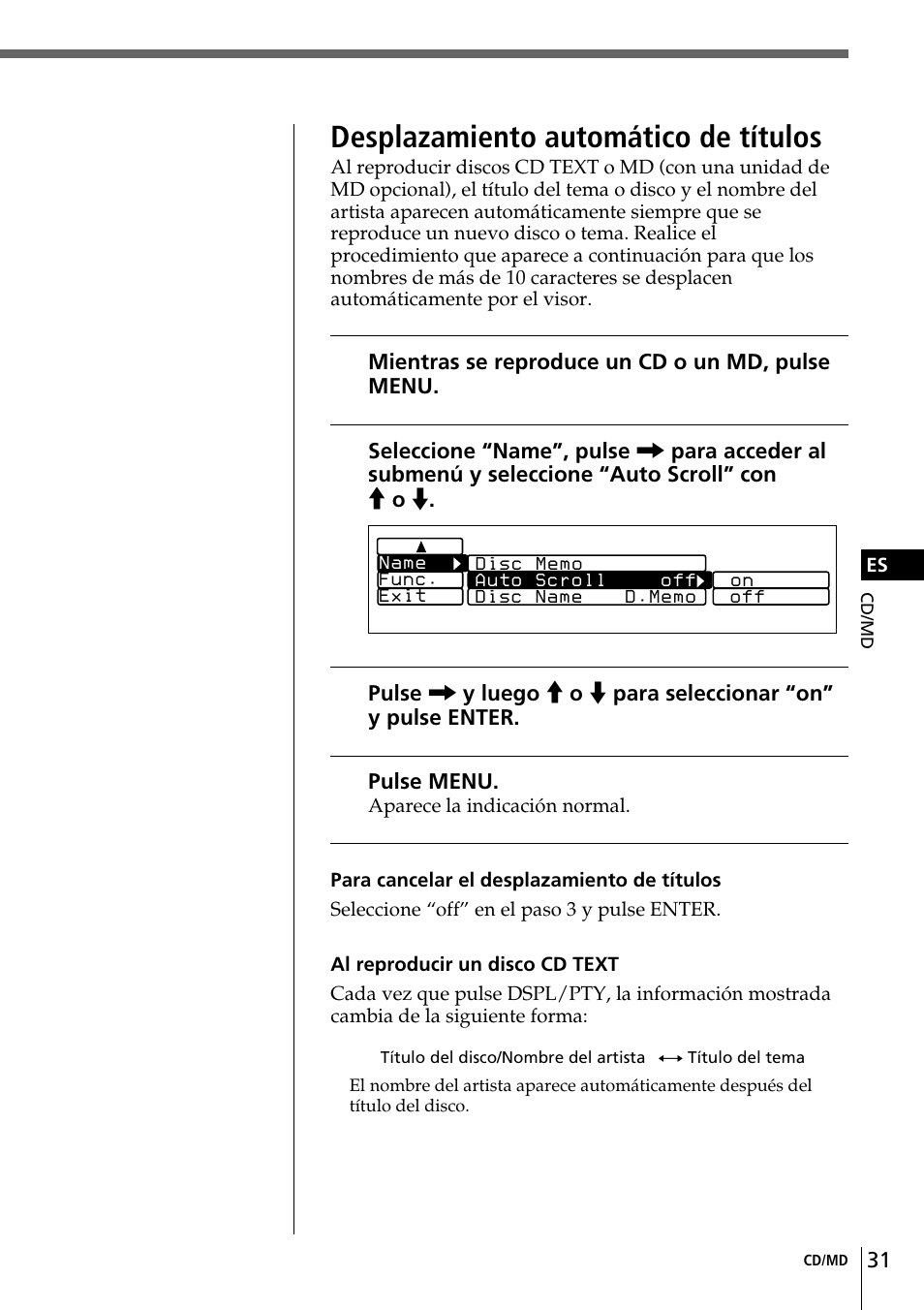 Desplazamiento automático de títulos | Sony CDX-C90R User Manual | Page 115 / 170