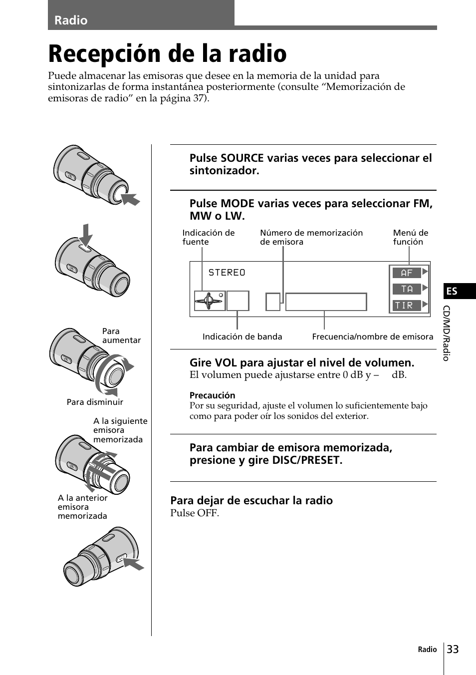 Recepción de la radio | Sony CDX-C90R User Manual | Page 117 / 170