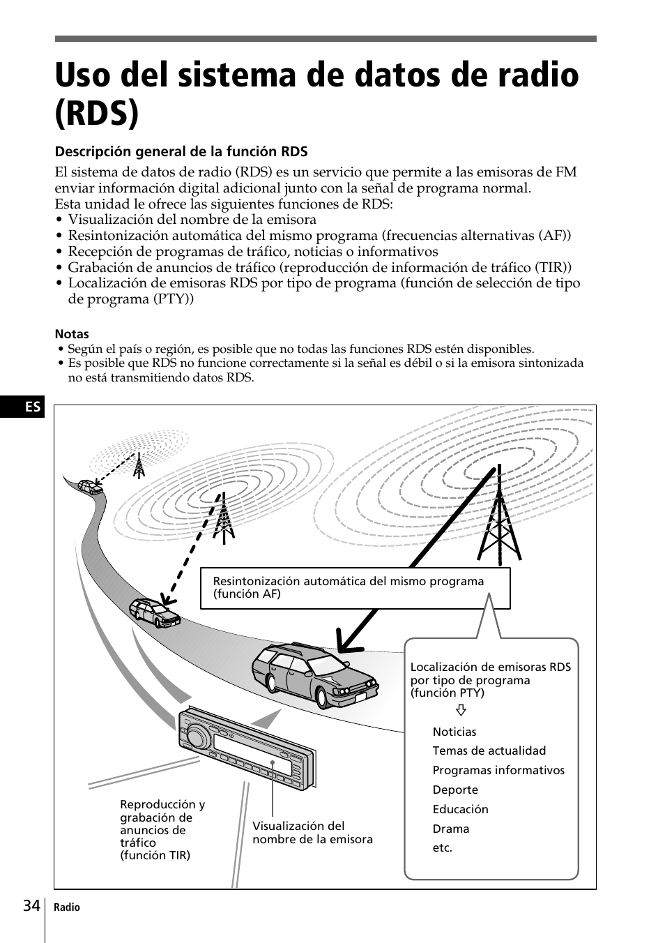Uso del sistema de datos de radio (rds) | Sony CDX-C90R User Manual | Page 118 / 170