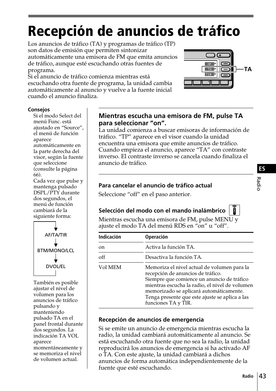 Recepción de anuncios de tráfico | Sony CDX-C90R User Manual | Page 127 / 170