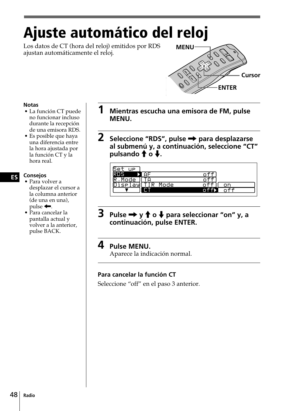 Ajuste automático del reloj | Sony CDX-C90R User Manual | Page 132 / 170