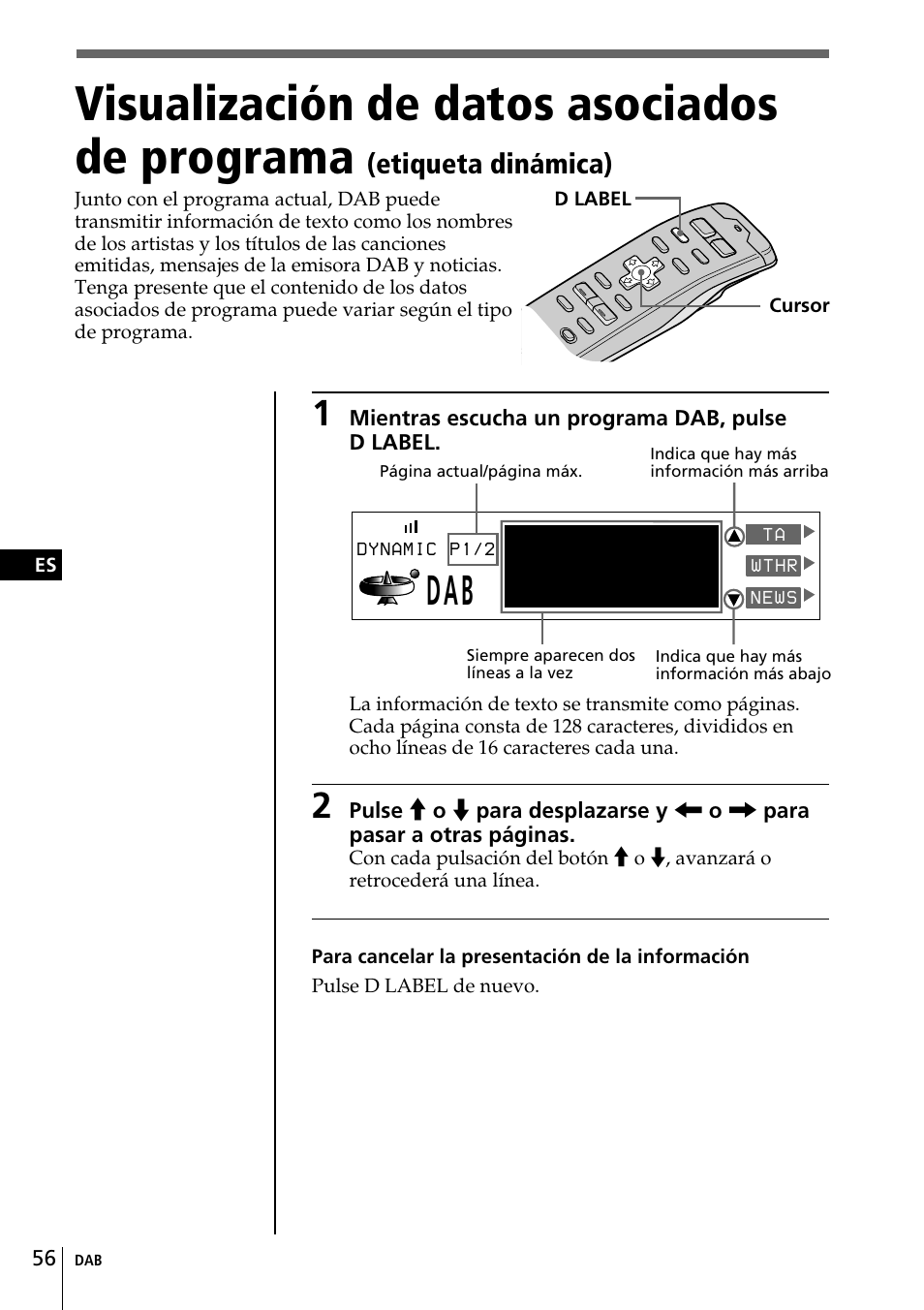 Visualización de datos asociados de programa, Dab bbc radio one the uk’s new mu, Etiqueta dinámica) | Sony CDX-C90R User Manual | Page 140 / 170