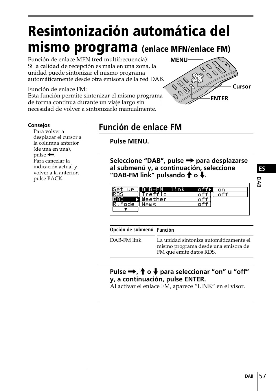 Resintonización automática del mismo programa, Función de enlace fm, Enlace mfn/enlace fm) | Sony CDX-C90R User Manual | Page 141 / 170