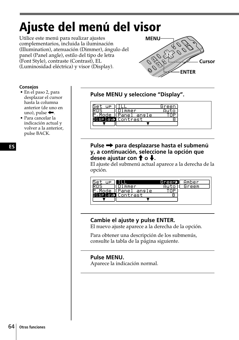 Ajuste del menú del visor | Sony CDX-C90R User Manual | Page 148 / 170