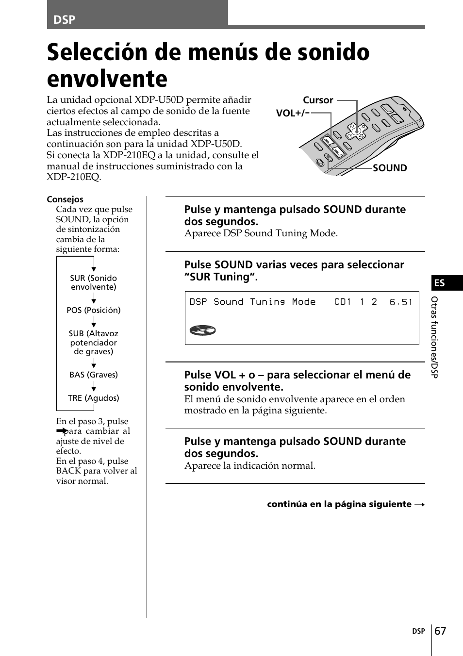Selección de menús de sonido envolvente, Sur tuning –defeat | Sony CDX-C90R User Manual | Page 151 / 170