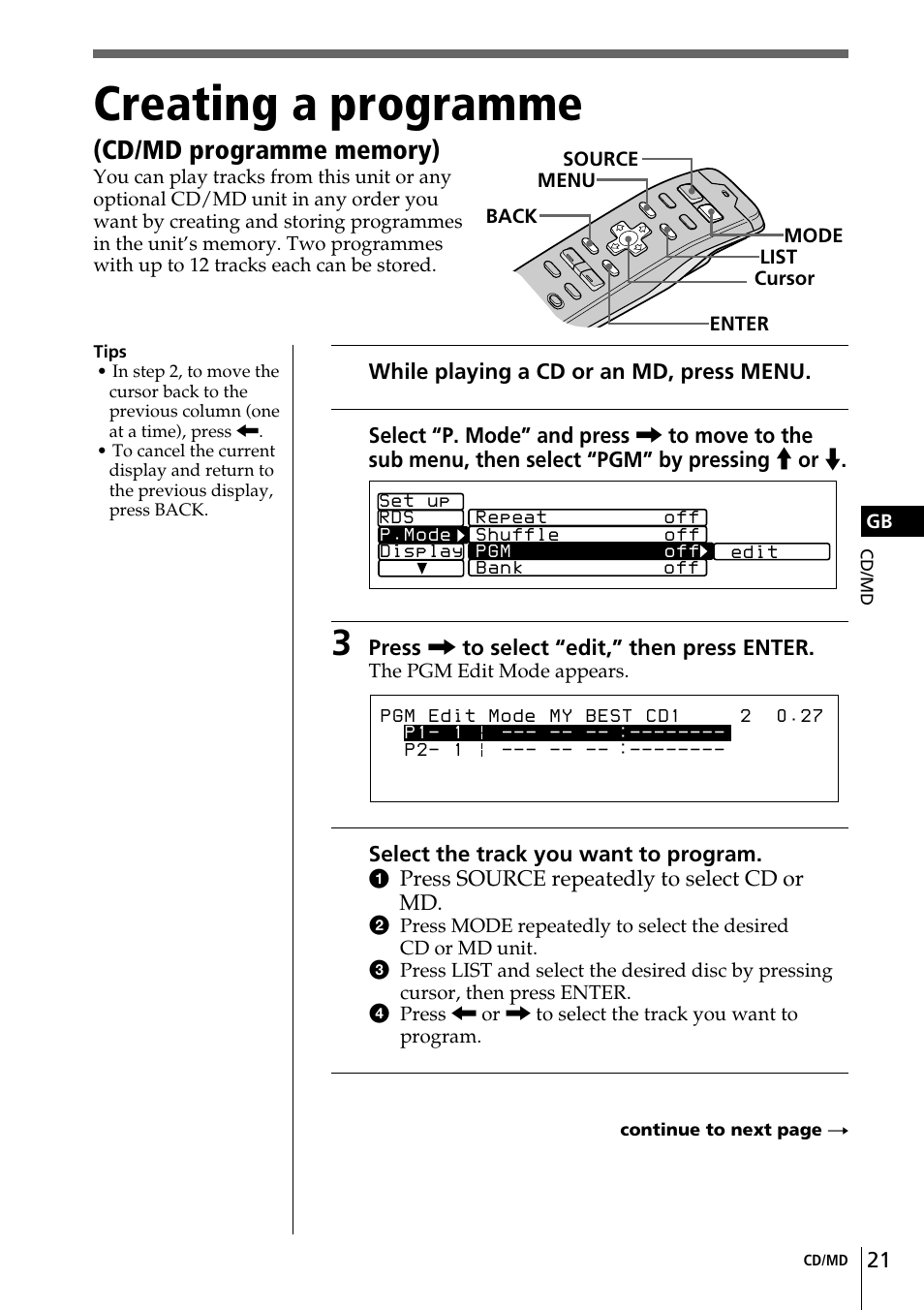Creating a programme | Sony CDX-C90R User Manual | Page 21 / 170