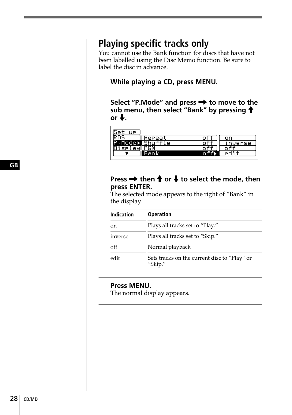 Playing specific tracks only | Sony CDX-C90R User Manual | Page 28 / 170
