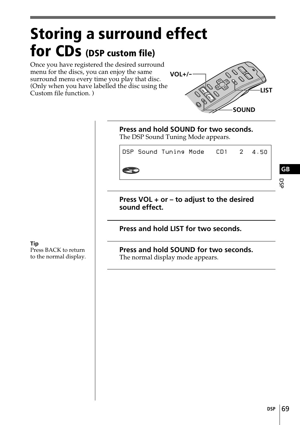 Storing a surround effect for cds, Sur hall effect 90 | Sony CDX-C90R User Manual | Page 69 / 170