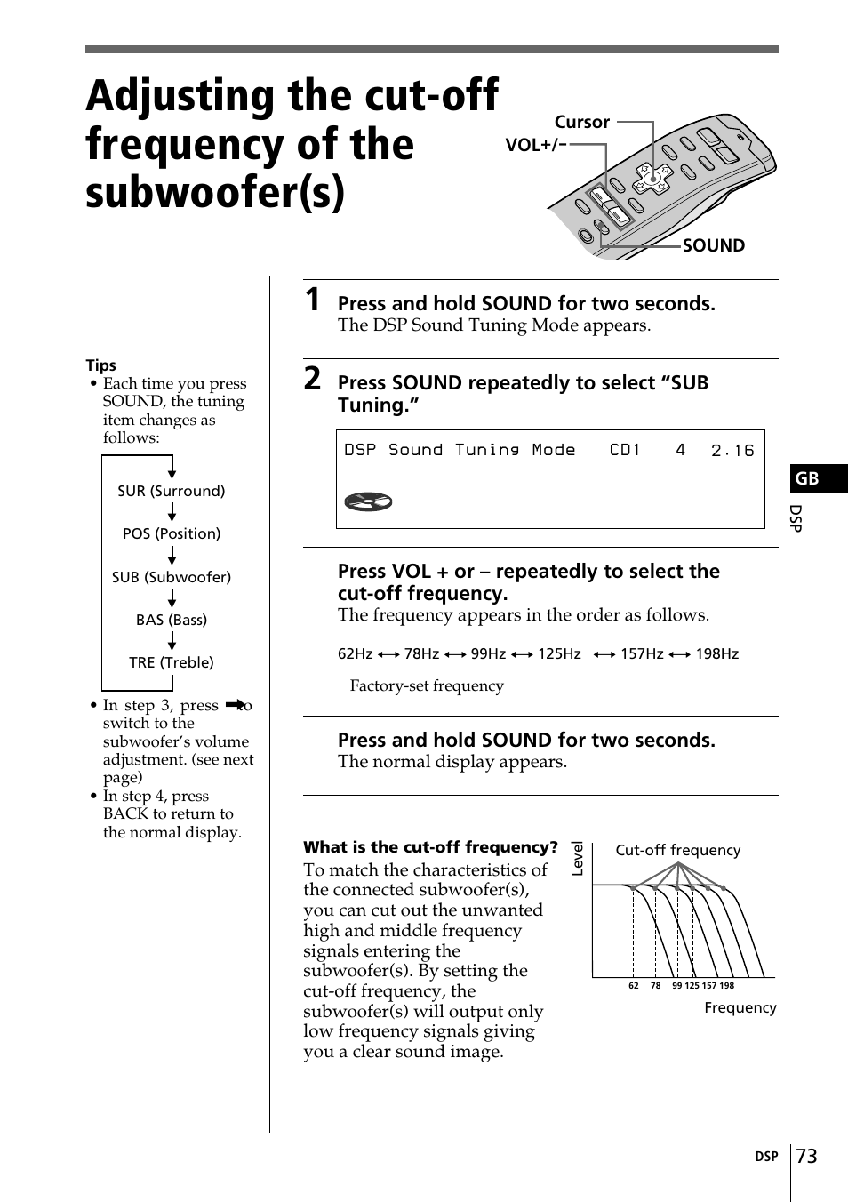 Sub tuning c.off125hz | Sony CDX-C90R User Manual | Page 73 / 170