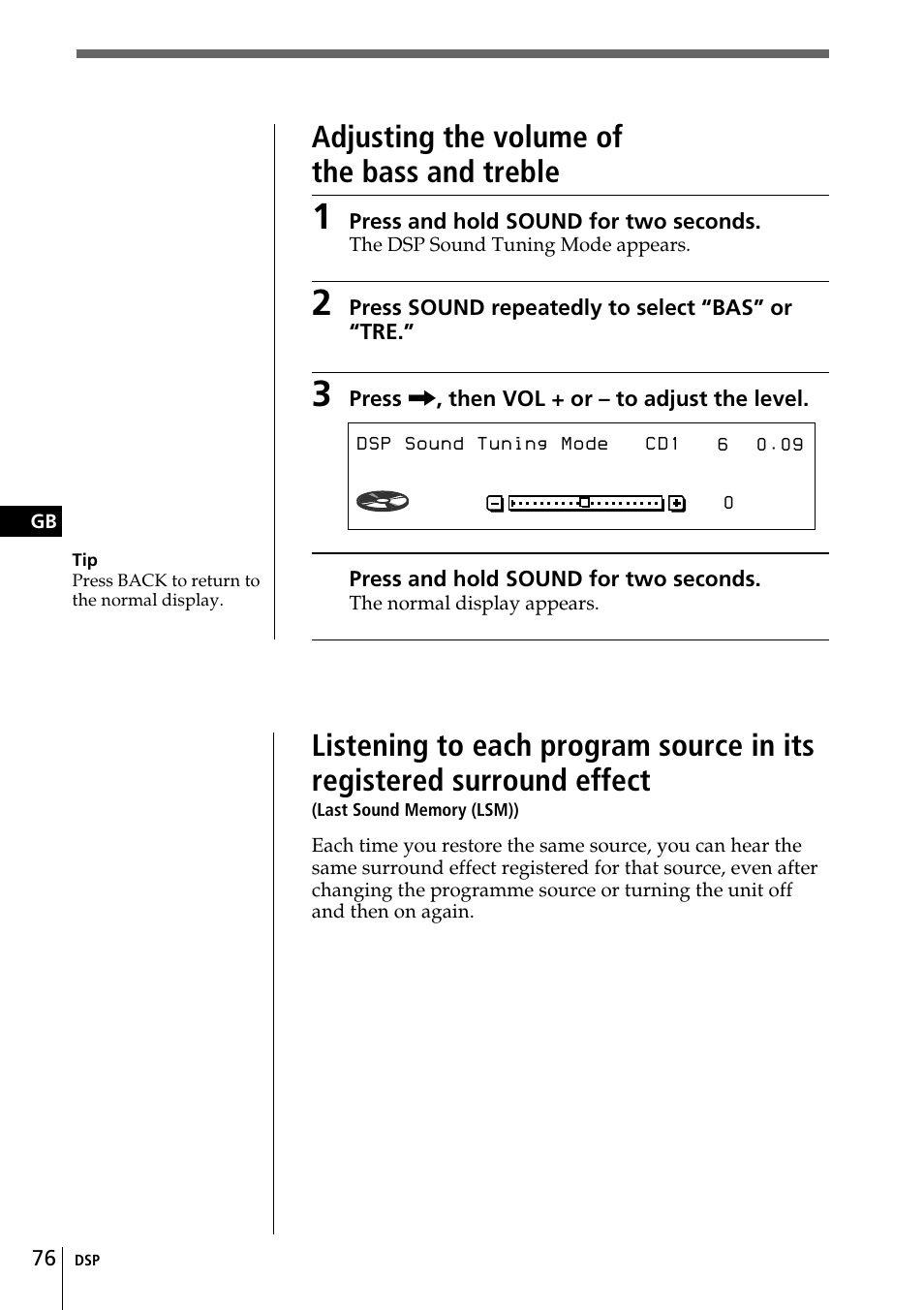 Bas 250hz, Adjusting the volume of the bass and treble | Sony CDX-C90R User Manual | Page 76 / 170