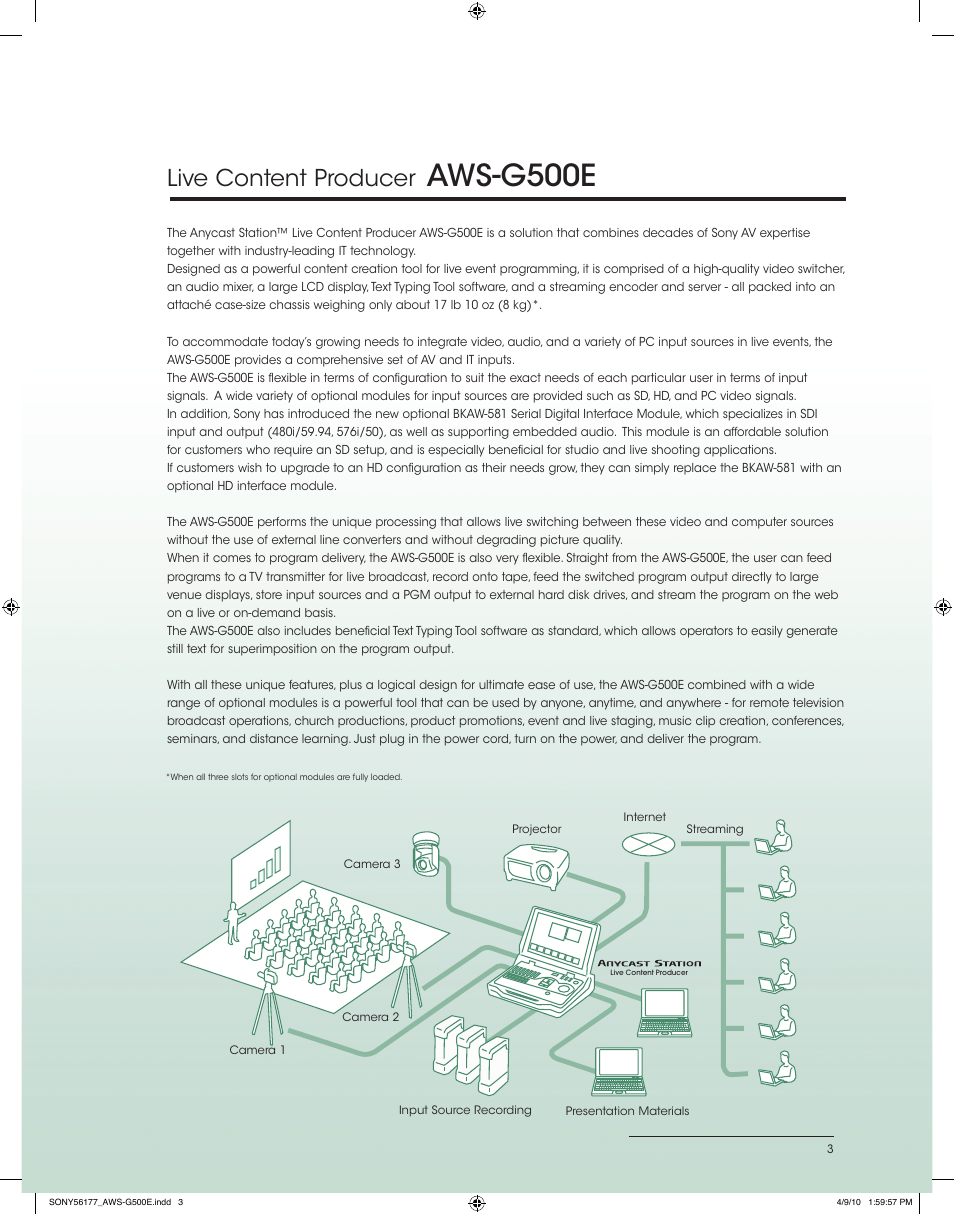 Aws-g500e, Live content producer | Sony AWS-G500E User Manual | Page 3 / 12