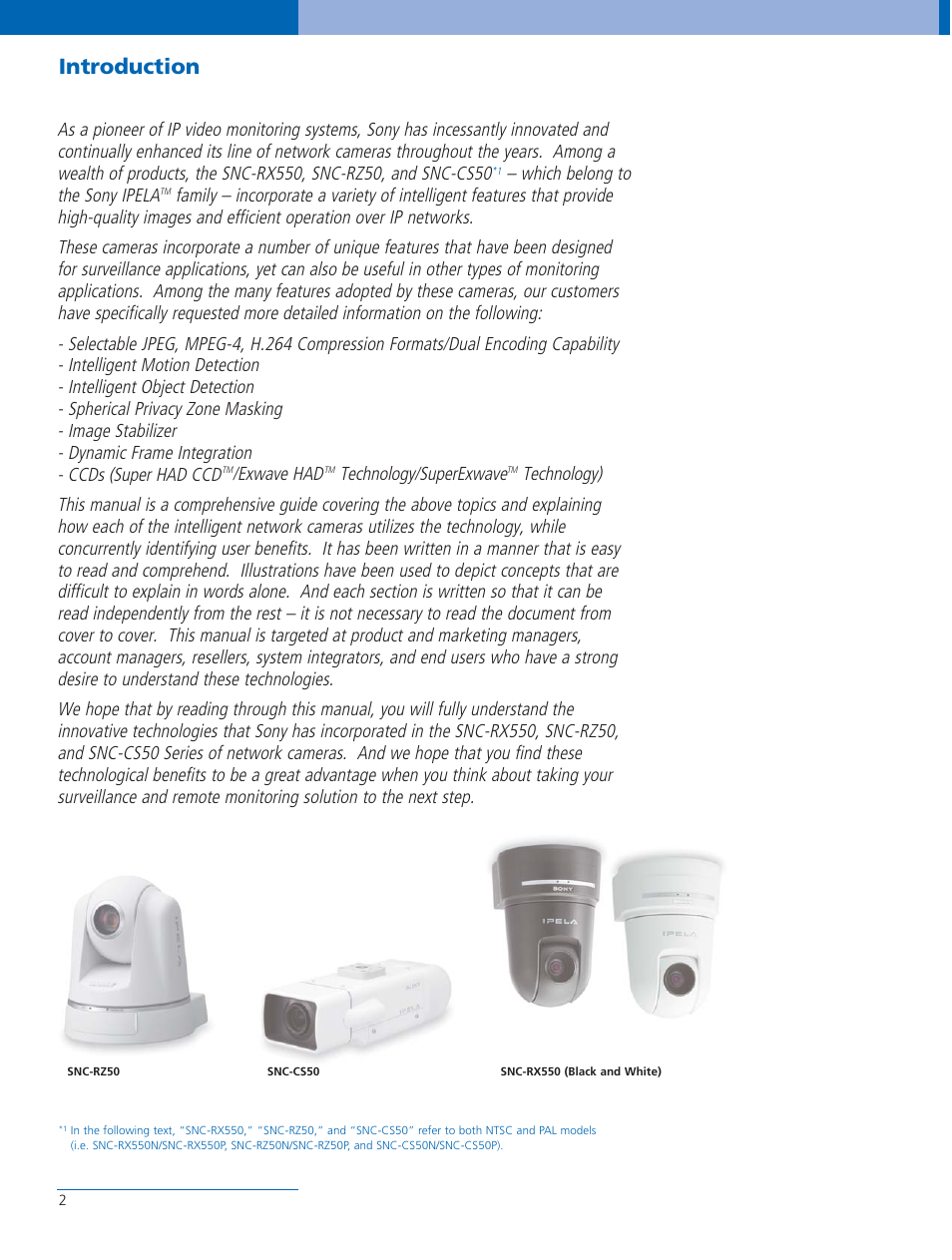 Introduction, Which belong to the sony ipela, Exwave had | Technology/superexwave | Sony SNC-CS50P User Manual | Page 2 / 16