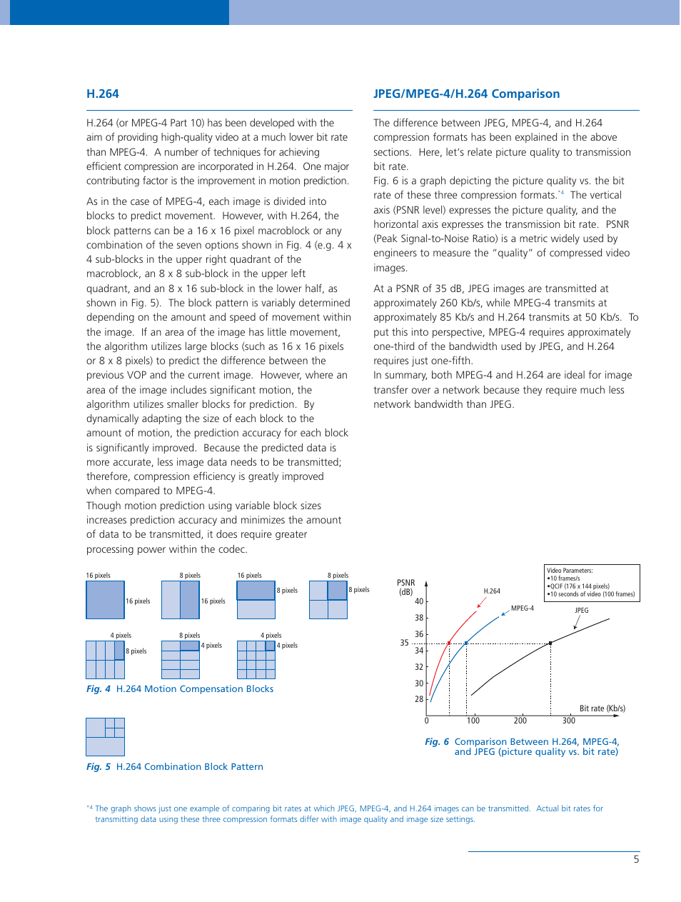 H.264, Jpeg/mpeg-4/h.264 comparison | Sony SNC-CS50P User Manual | Page 5 / 16