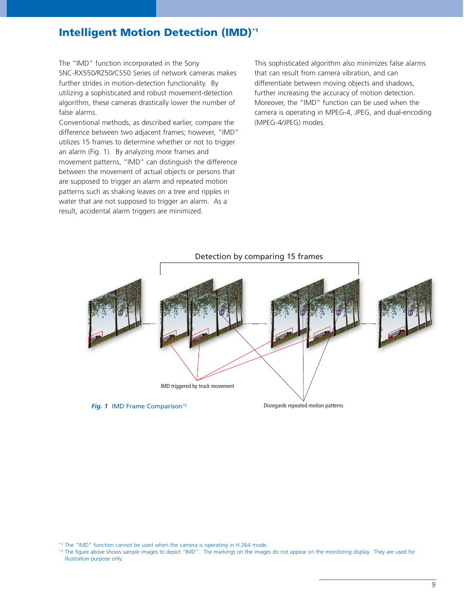 Intelligent motion detection (imd), Detection by comparing 15 frames | Sony SNC-CS50P User Manual | Page 9 / 16