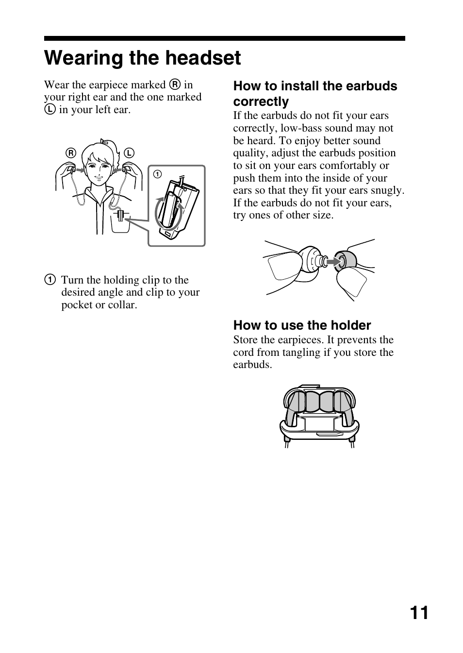 Wearing the headset | Sony DR-BT10CX User Manual | Page 11 / 28