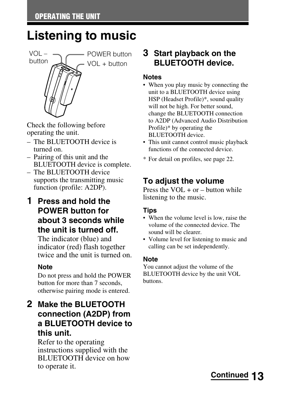 Listening to music | Sony DR-BT10CX User Manual | Page 13 / 28