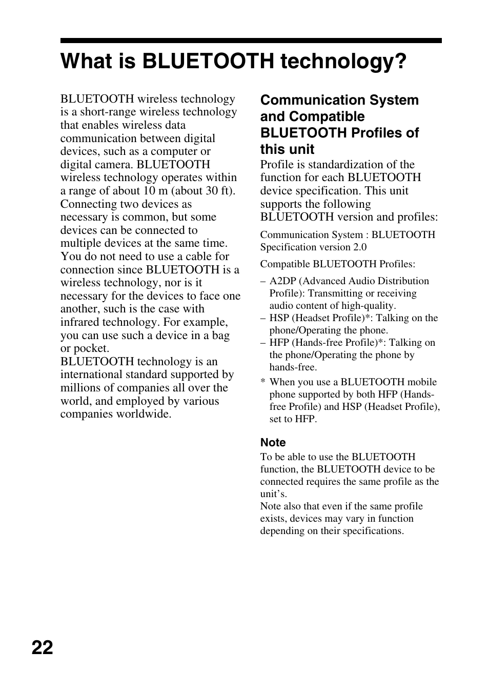 What is bluetooth technology, What is bluetooth, Technology | Sony DR-BT10CX User Manual | Page 22 / 28