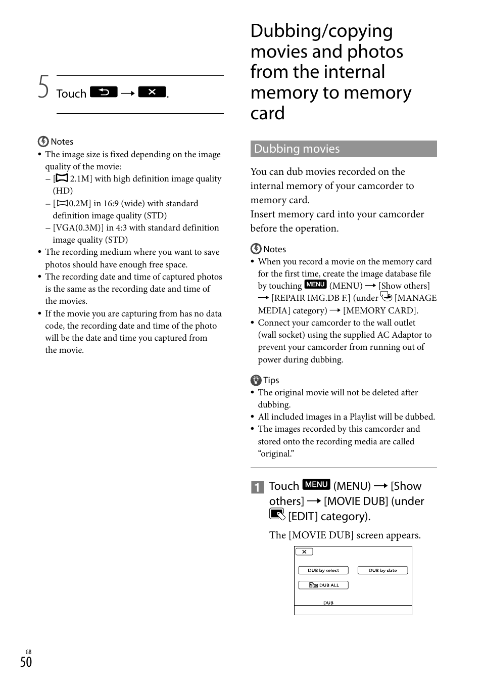 Dubbing movies | Sony 4-191-794-11(1) User Manual | Page 50 / 139