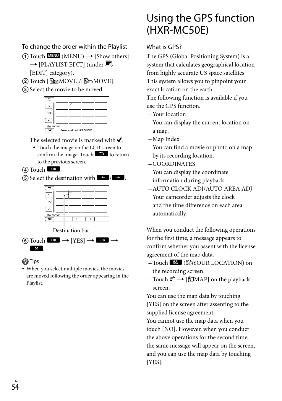 Using the gps function (hxr-mc50e) | Sony 4-191-794-11(1) User Manual | Page 54 / 139