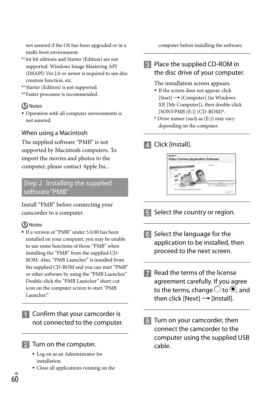 Step 2 installing the supplied software “pmb | Sony 4-191-794-11(1) User Manual | Page 60 / 139