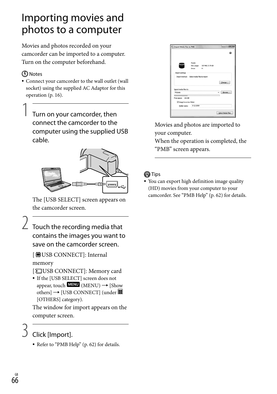 Importing movies and photos to a computer, 66), a | Sony 4-191-794-11(1) User Manual | Page 66 / 139