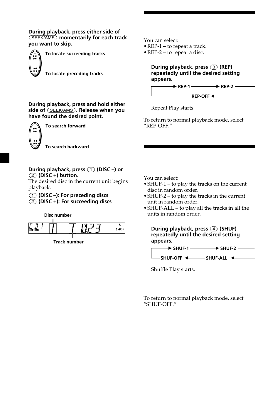 Playing tracks repeatedly, Playing tracks in random order | Sony XR-L200 User Manual | Page 18 / 112