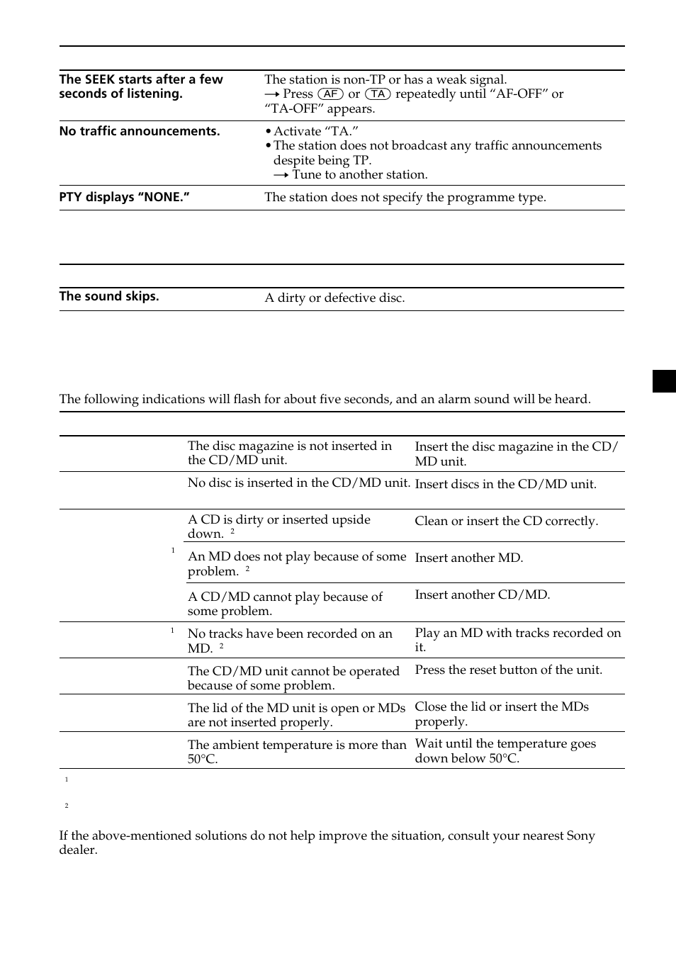 No mag no disc error blank reset not ready hi temp | Sony XR-L200 User Manual | Page 23 / 112