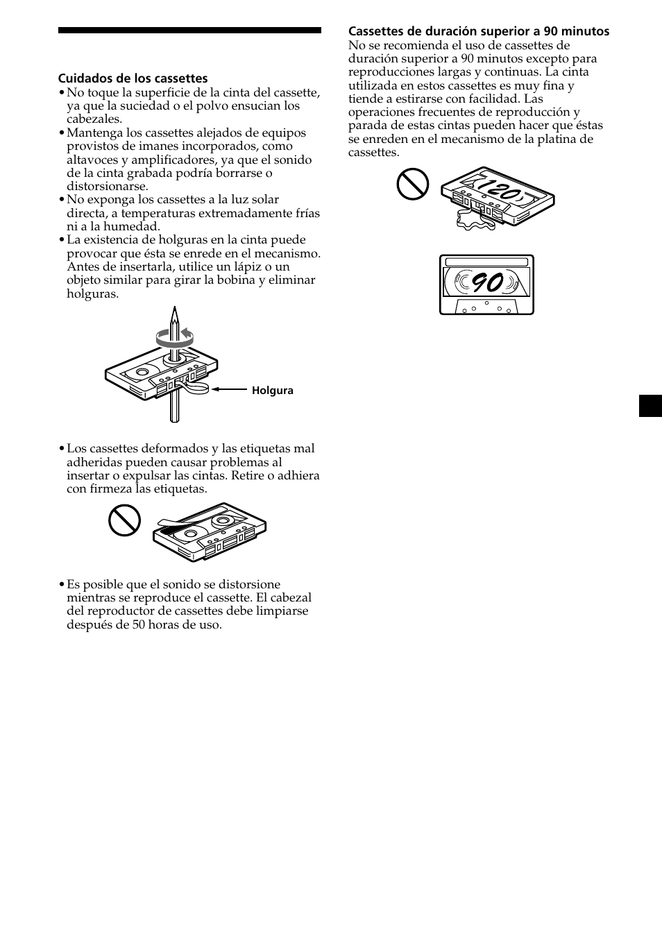 3notas sobre los cassettes | Sony XR-L200 User Manual | Page 25 / 112