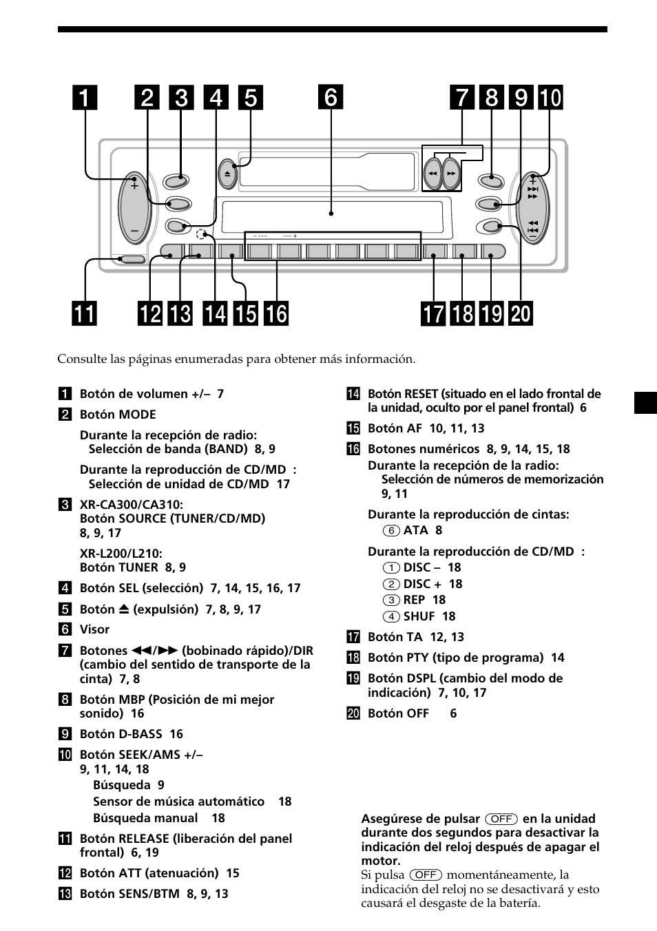 5localización de los controles | Sony XR-L200 User Manual | Page 27 / 112