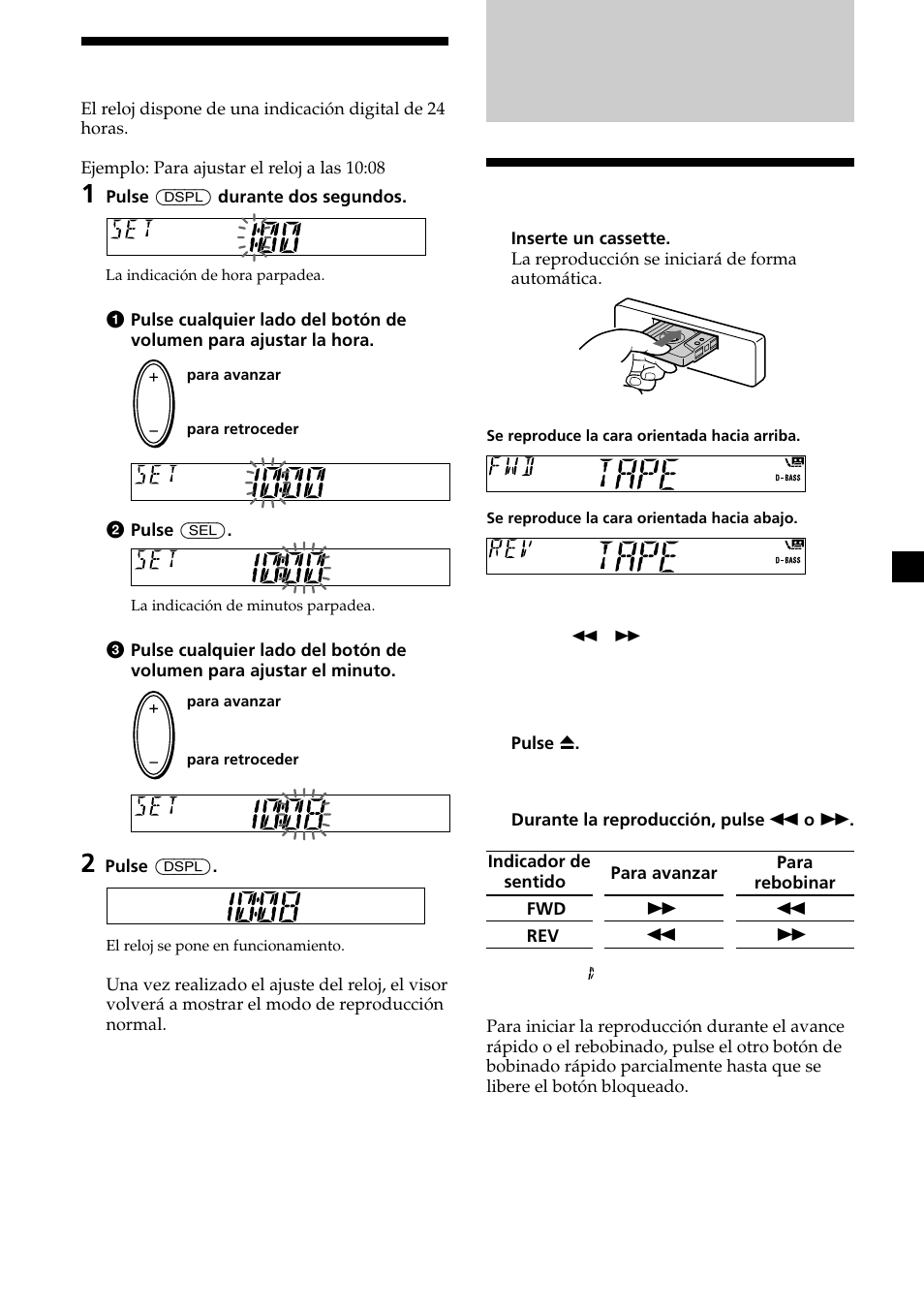 Reproductor de cassettes, Escucha de cintas, Ajuste del reloj | Sony XR-L200 User Manual | Page 29 / 112
