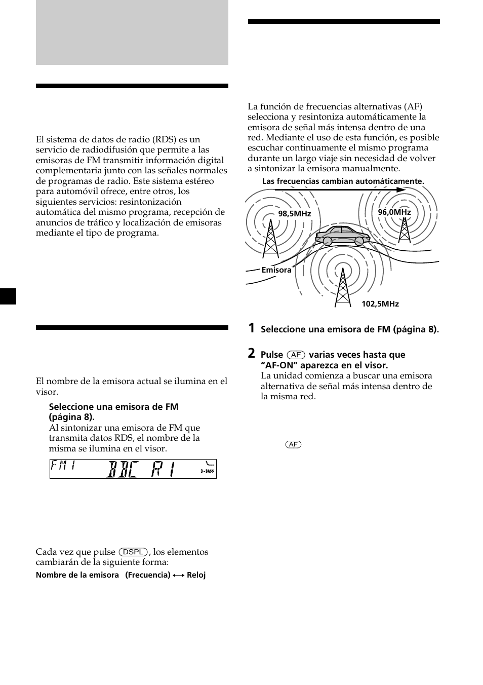 10 resintonización automática del mismo programa, Descripción general de la función rds, Visualización del nombre de la emisora | Sony XR-L200 User Manual | Page 32 / 112