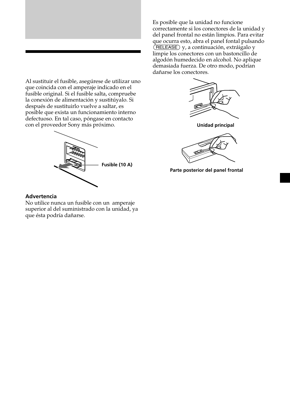 Información conplementaria, Mantenimiento | Sony XR-L200 User Manual | Page 41 / 112