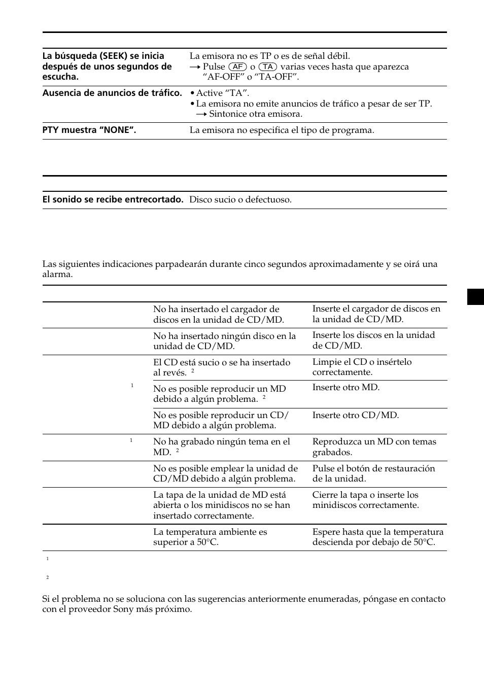 No mag no disc error blank reset not ready hi temp | Sony XR-L200 User Manual | Page 45 / 112