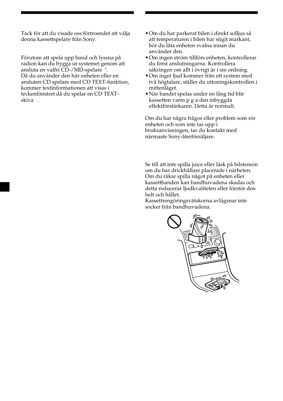 2säkerhetsföreskrifter, Välkommen | Sony XR-L200 User Manual | Page 46 / 112