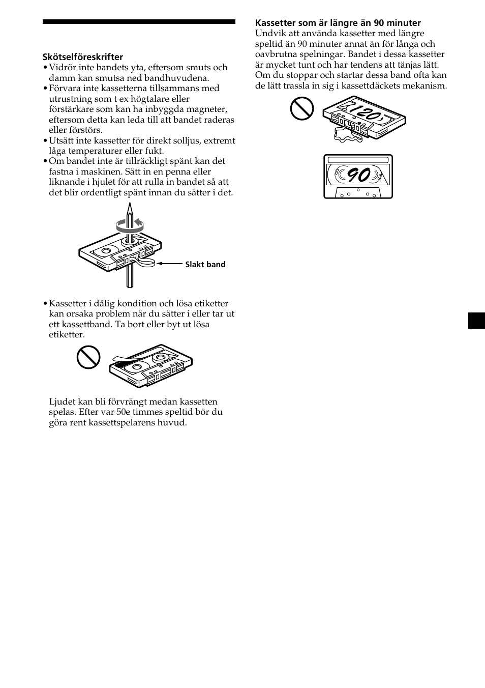 3sköta kassetterna | Sony XR-L200 User Manual | Page 47 / 112