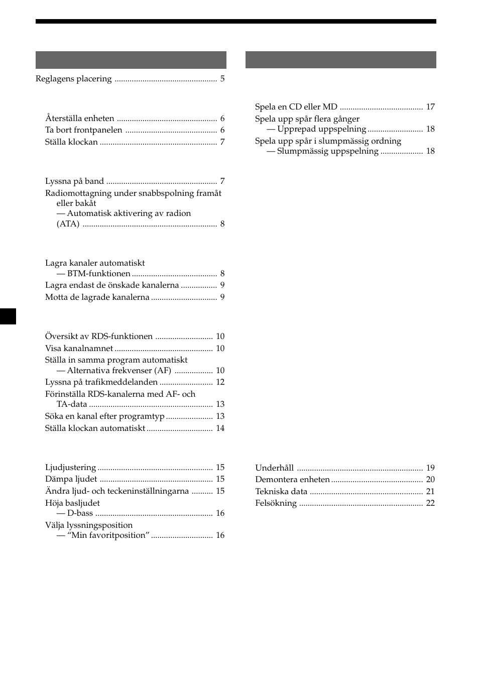 4innehållsförteckning | Sony XR-L200 User Manual | Page 48 / 112
