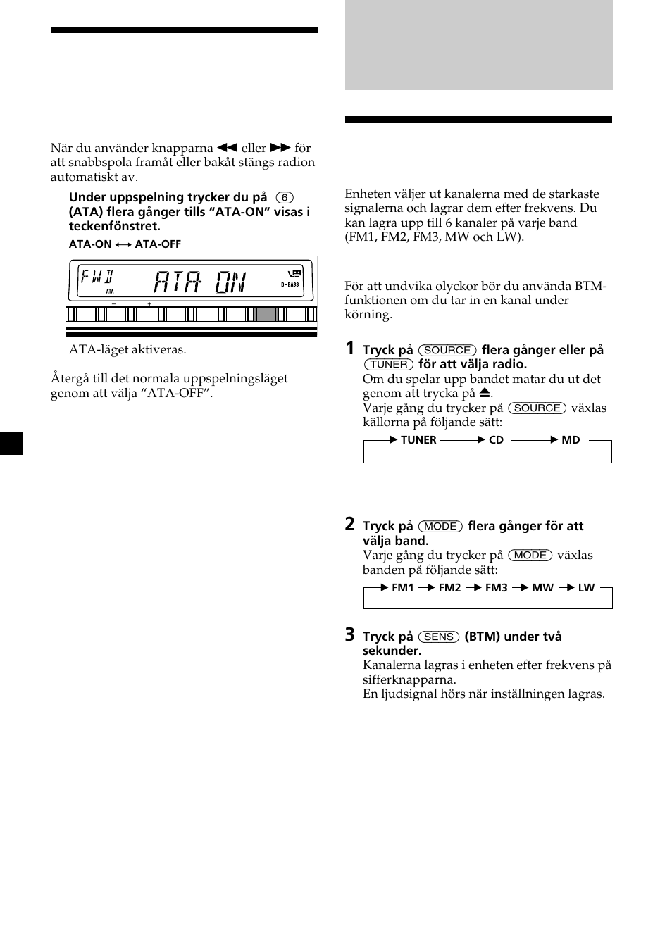 Radio, Lagra kanaler automatiskt | Sony XR-L200 User Manual | Page 52 / 112