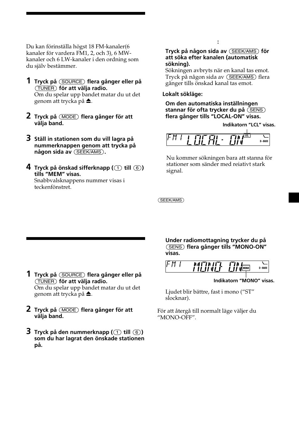 9lagra endast de önskade kanalerna, Motta de lagrade kanalerna | Sony XR-L200 User Manual | Page 53 / 112