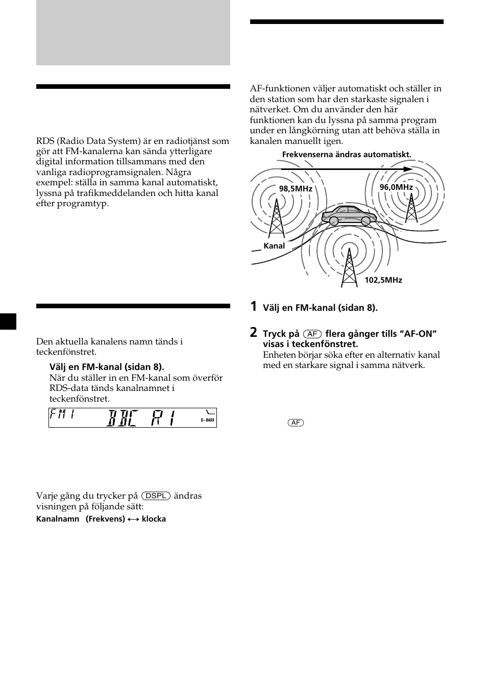 10 ställa in samma program automatiskt, Översikt av rds- funktionen, Visa kanalnamnet | Sony XR-L200 User Manual | Page 54 / 112