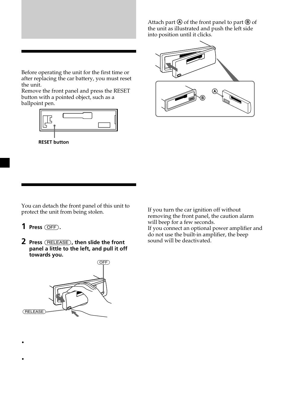 Getting started, Resetting the unit, Detaching the front panel | Sony XR-L200 User Manual | Page 6 / 112