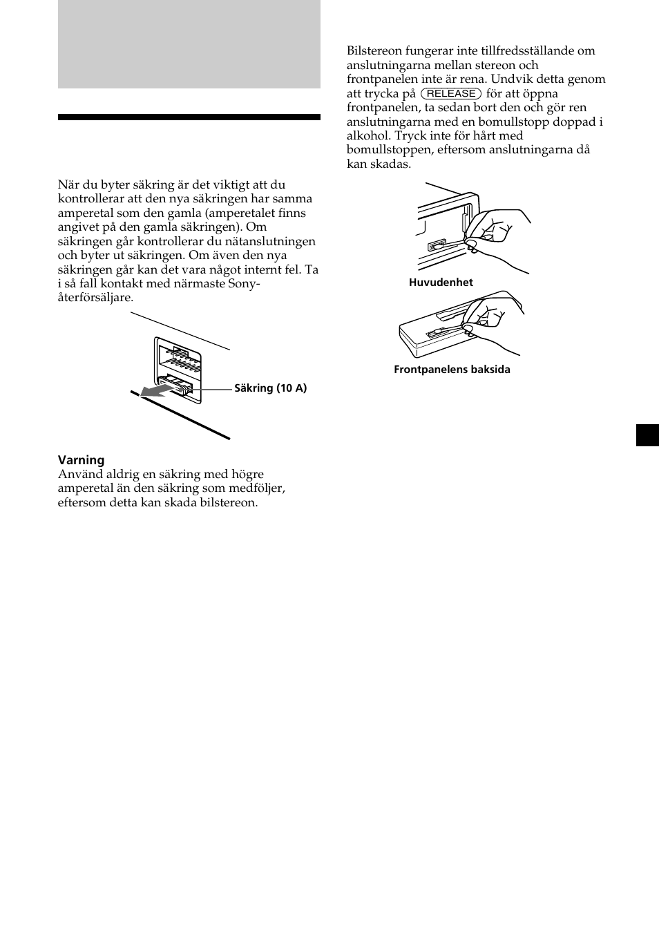 Ytterligare information, Underhåll | Sony XR-L200 User Manual | Page 63 / 112