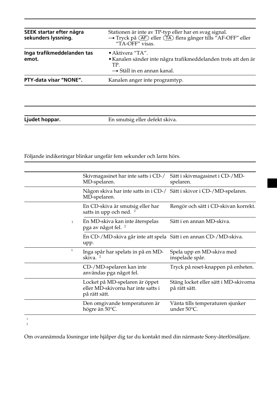 No mag no disc error blank reset not ready hi temp | Sony XR-L200 User Manual | Page 67 / 112