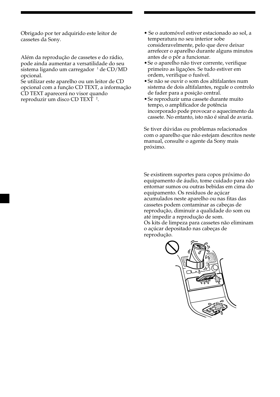 2bem vindo, Precauções | Sony XR-L200 User Manual | Page 68 / 112
