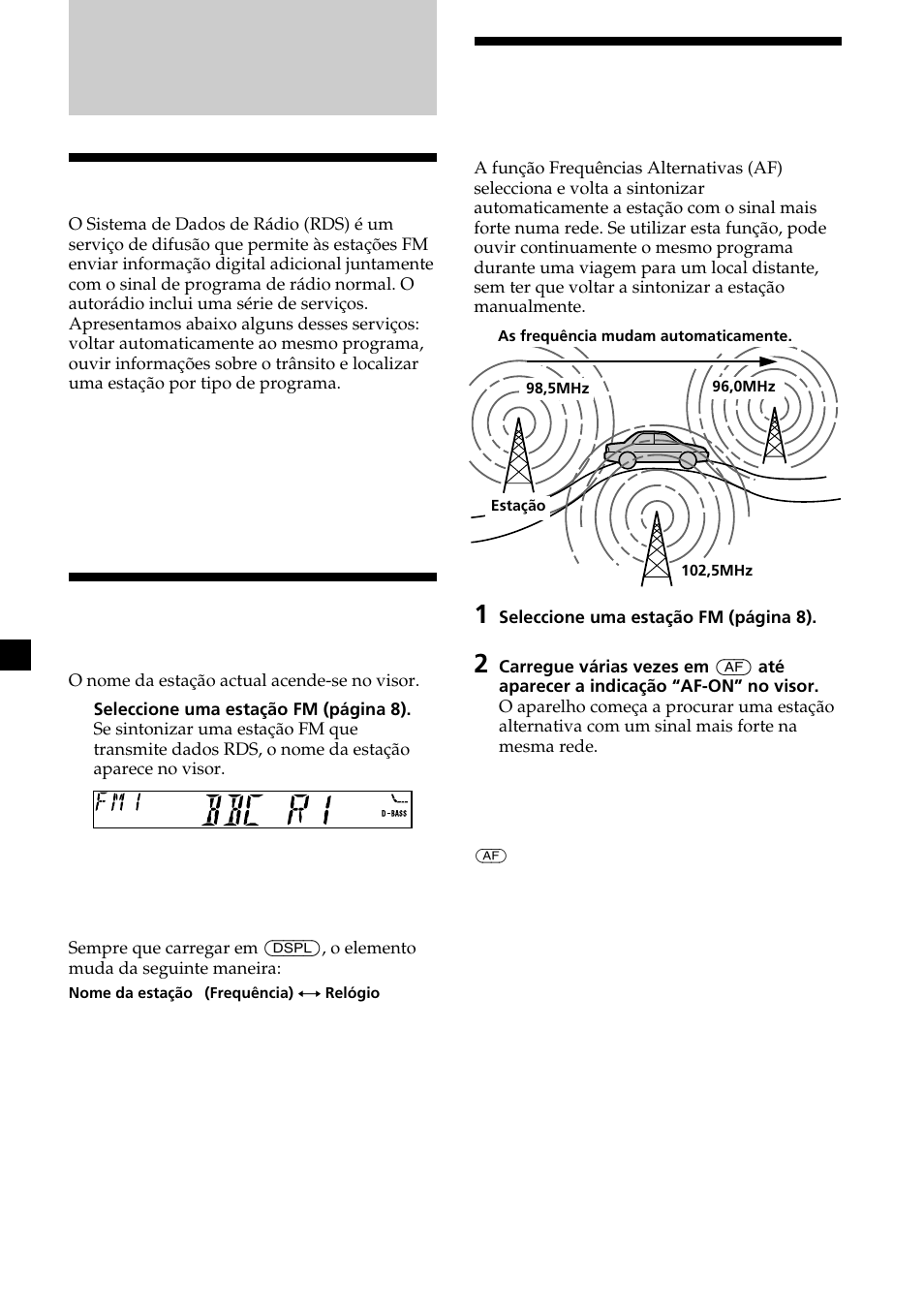 10 sintonização automática do mesmo programa, Panorâmica da função rds, Visualização do nome da estação | Sony XR-L200 User Manual | Page 76 / 112