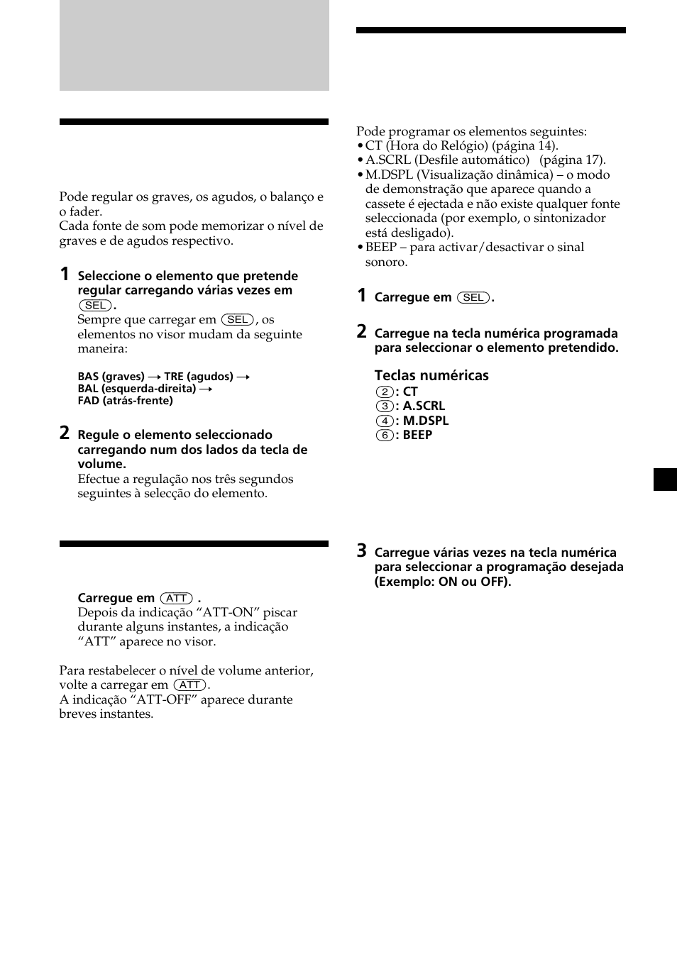 Outras funções, Regulação das características de som, Redução do som | Alteração das programações do visor e do som | Sony XR-L200 User Manual | Page 81 / 112