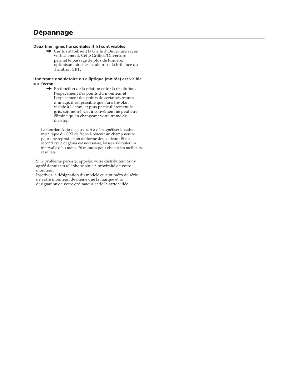 Dépannage | Sony CPD-20SF2T5 User Manual | Page 20 / 48