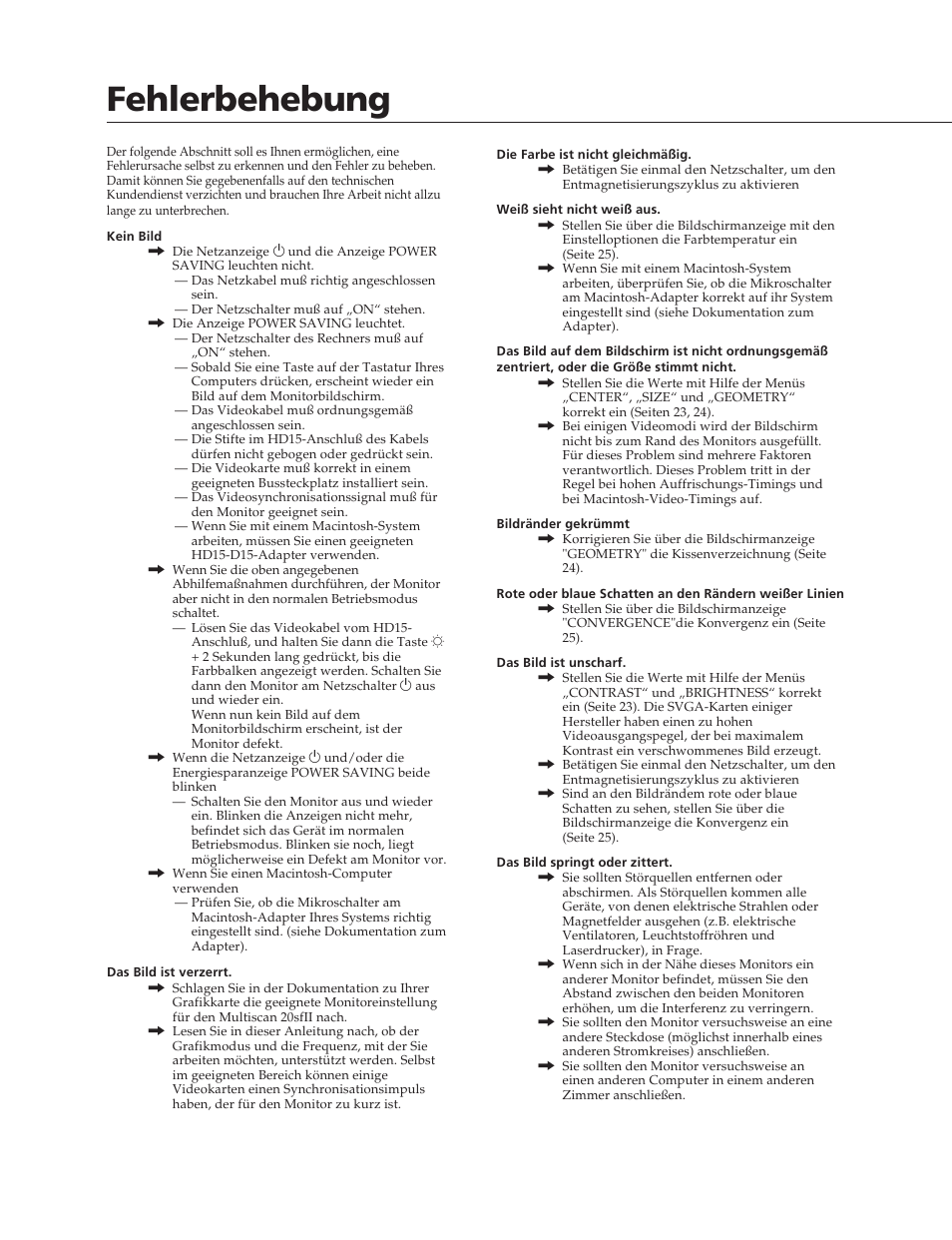 Fehlerbehebung | Sony CPD-20SF2T5 User Manual | Page 28 / 48