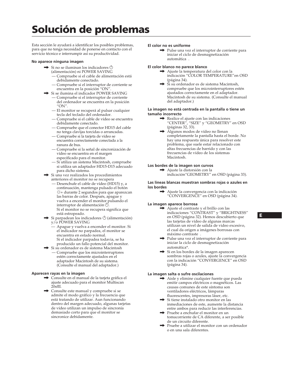 Solución de problemas | Sony CPD-20SF2T5 User Manual | Page 37 / 48