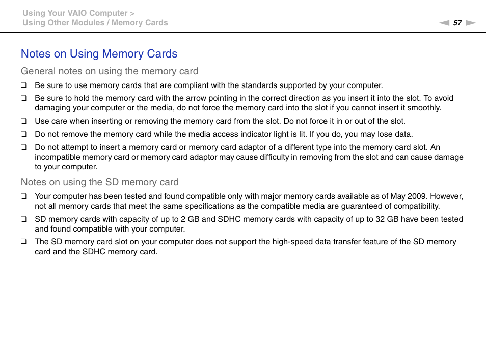 Sony VAIO VPCCW1 Series User Manual | Page 57 / 168