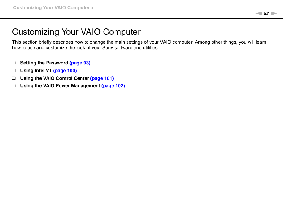 Customizing your vaio computer | Sony VAIO VPCCW1 Series User Manual | Page 92 / 168